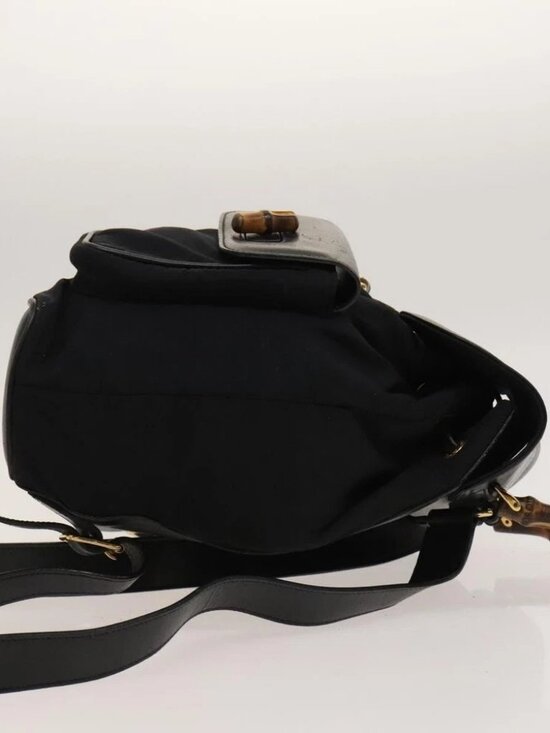 GUCCI Bamboo Backpack Leather Black Auth th5812